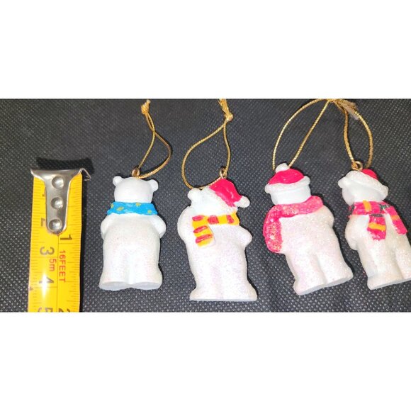 Set Of 6 Bear Mini Christmas Tree Ornaments With Gold Hanging Strings - Picture 7 of 8